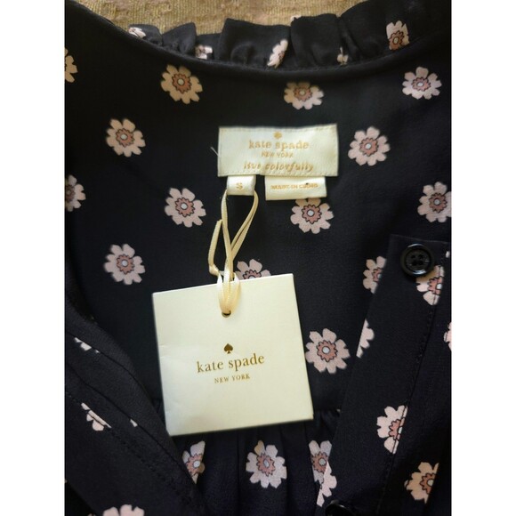 Kate Spade 100% Silk NWT  Pleated Sleeveless Floral Top Blouse Black Pink White - Picture 5 of 6
